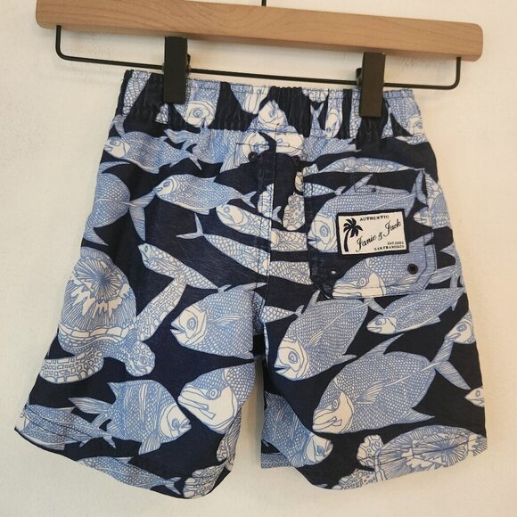 Janie and Jack Boardshort Swimsuit Blue Fish Bathing Suit Swim Trunks Toddler 2T - Picture 2 of 8